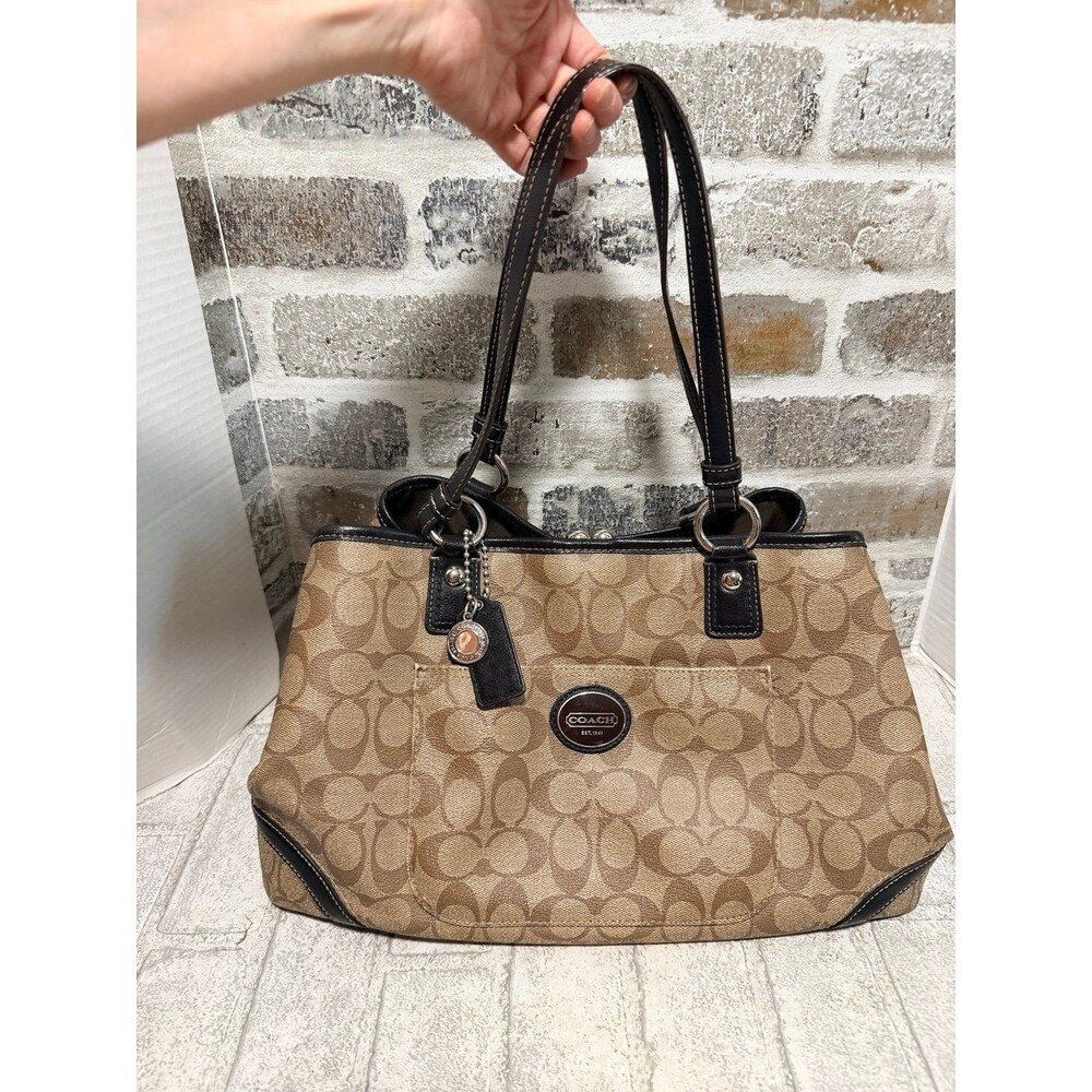 Coach Heritage Payton Signature Purse Tote Handbag F23721 Brown Tan